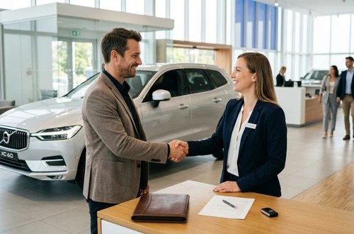 Happy borrower receiving car keys
